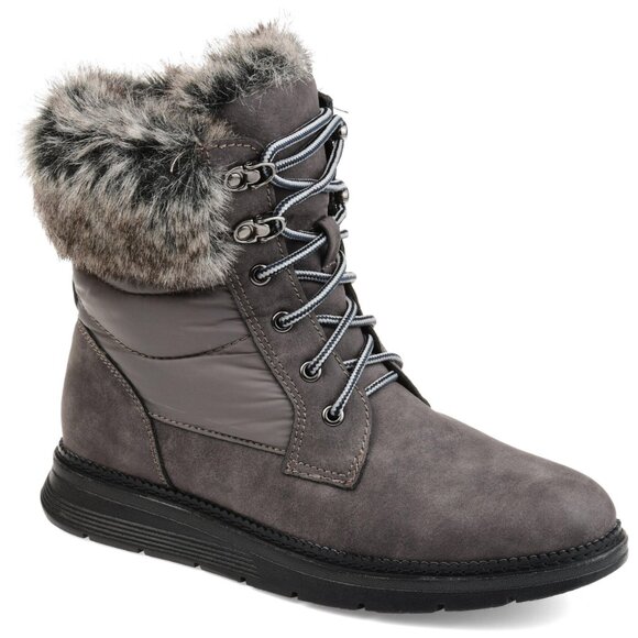 Journee Collection Women's Faux Fur Ankle Trim Flurry Boots Grey Size 8.5 NWB - Picture 1 of 5